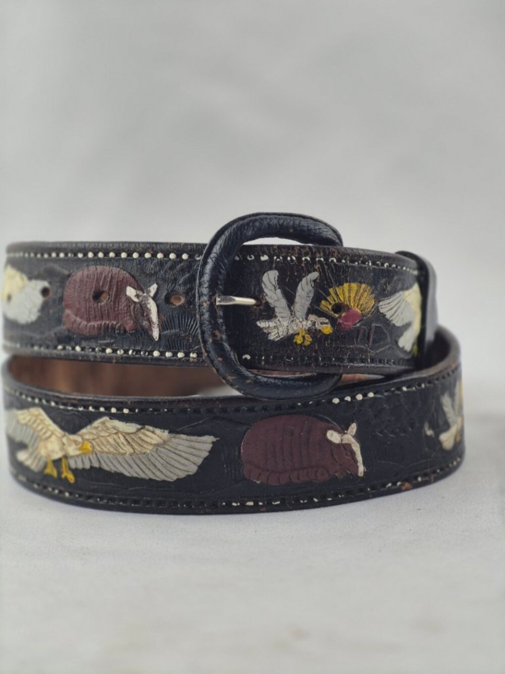 Eagle Armadillo Painted Embossed Tooled Leather Belt Patriotic Western Cowboy 36